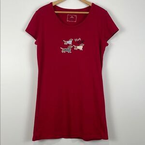 Goodnight Kiss Women’s Large Night Dress Red Dachshunds Embroidered Nightgown